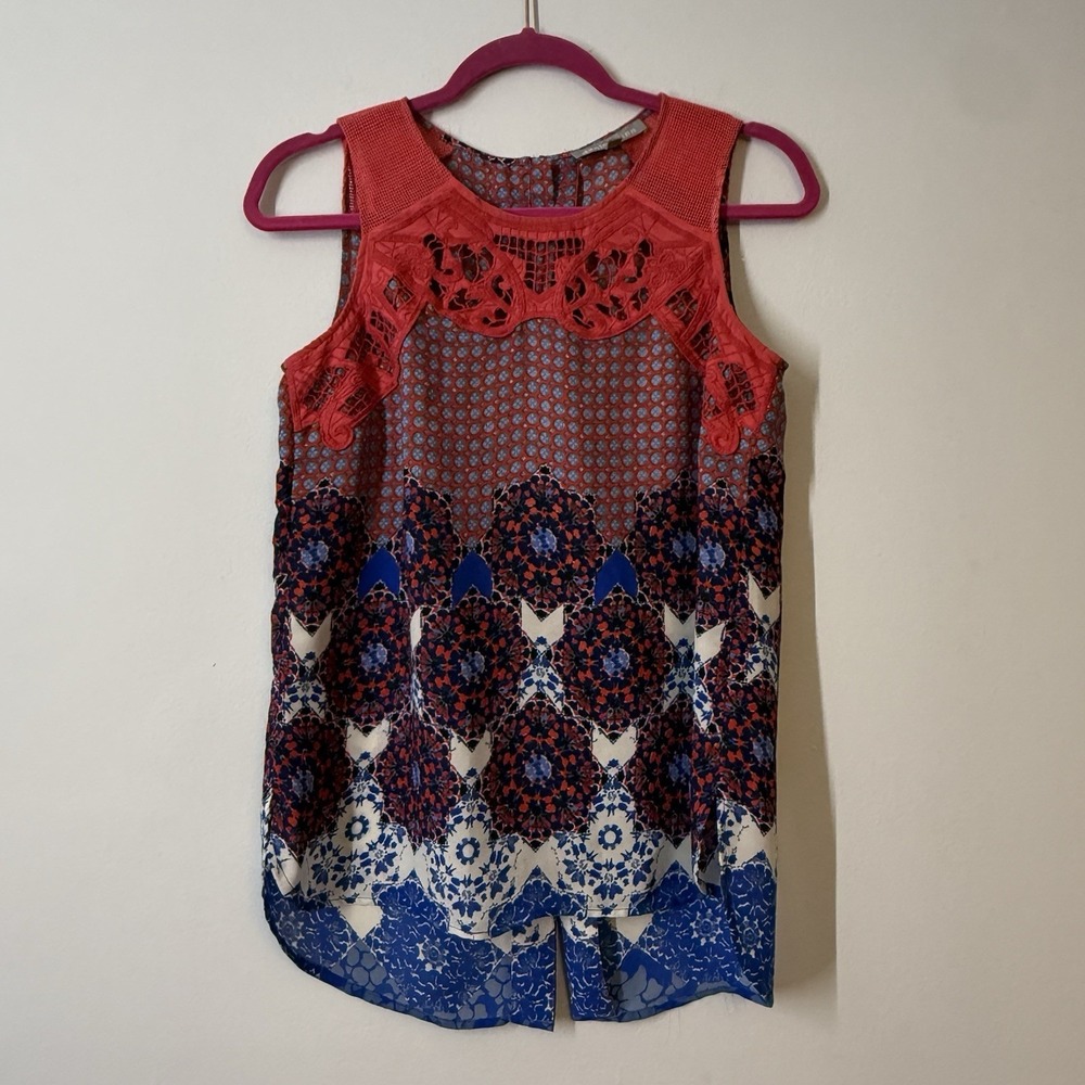 Daniel Rainn Blouse Womens S Boho Chic Abstract Crochet Lace‎ Indie